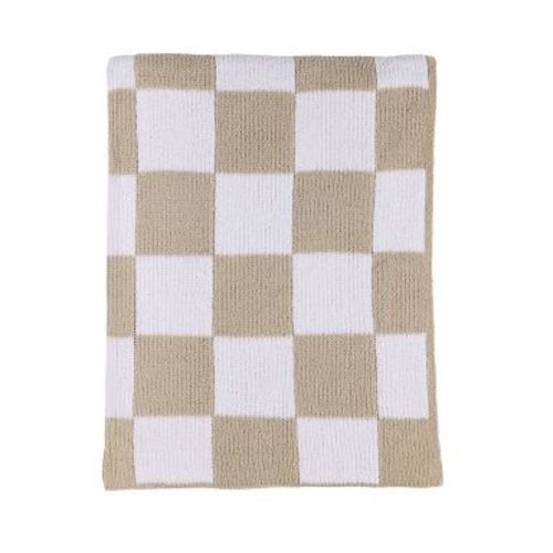 Chenille Knitted Blanket - Taupe Check