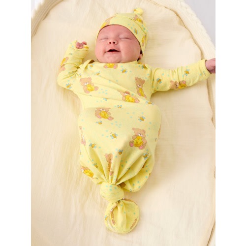 Knotted Baby Sleep Gown & Hat Set, Modal Blend
