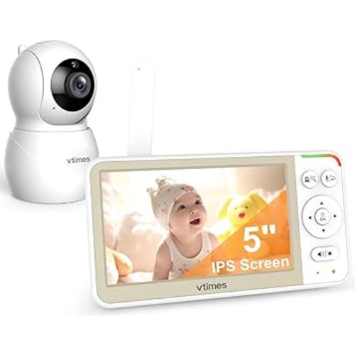 Baby Monitor No WiFi, 5'' Screen with 32-Hour Battery, Video Baby Monitor Camera Pan-Tilt-Zoom Smart VOX Mode, Two-Way Talk Night Vision Temperature Display Alarm 8 Lullabies and 1000ft