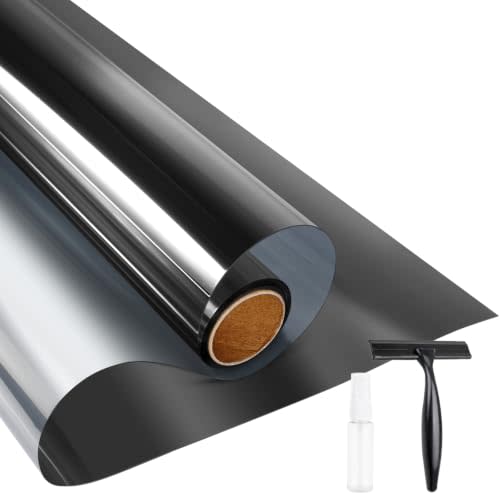 KESPEN Window Privacy Film One Way Static Cling Tint, Black, 17.5InX6.5Ft | Reflective Sun Heat Blocking Daytime Privacy Anti UV Window Tint for Home Office