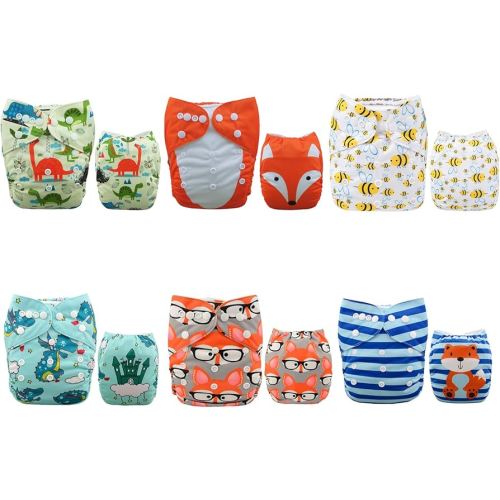ALVABABY 6 Pack Cloth Diaper with 12 Inserts One Size Adjustable Washable Reusable Diaper Cover for Baby Girls and Boys
