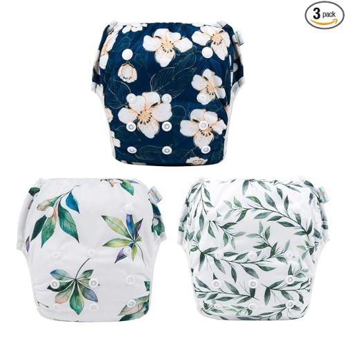 Babygoal Baby Girl and Boy Swim Diapers, Reusable Adjustable Washable One Size Fits 0-8M Baby Gifts and Swimming Lessons 3 Pack 3SD10