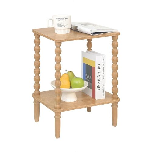 Small End Table, Couch Side Table with 2-Tier Storage Shelf, Wood Coffee Table for Bedroom, Living Room, Small Spaces (Rustic Walnut)