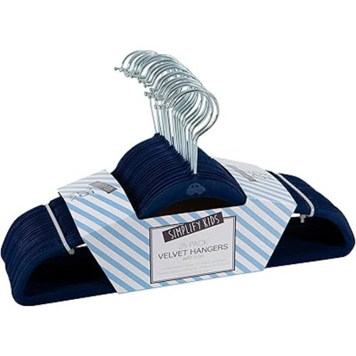 Simplify 50 Pack Kids Velvet Hangers | Slim | Non-Slip Design | Space Saving | Childrens Clothes | Shirts | Pants | Dresses | Baby Nursery | Closet Storage & Organization | Navy