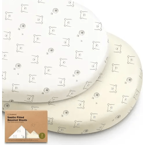 2-Pack Organic Bassinet Sheets for Girls, Boys - 100% Cotton Bassinet Mattress Sheets Compatible with Halo Bassinest Swivel Sleeper, Graco, Baby Delight, Chicco, Fitted Bassinet Sheets (Bumble Bear)