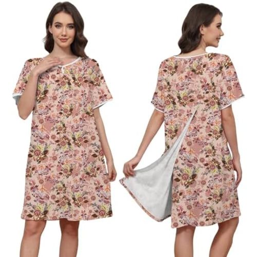 Hospital Gowns for Women Open Back Tear Away Snap Post Shoulder Surgery Short Sleeve Soft Cotton Adaptive Clothing