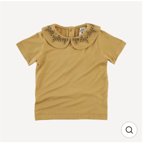 short sleeve leaf embroidered peter pan tee | taffy | bamboo – kate quinn