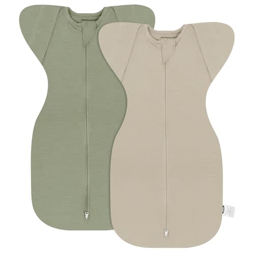 MEXXI Swaddle Baby Sleep Sack With Arms Up, 2 Pack Baby Transitional Swaddle with Double Zipper, 0.5 TOG, 13-19 lbs, M
