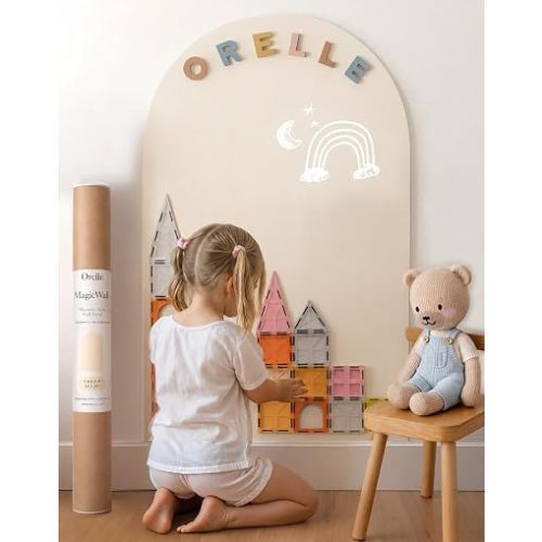 Orelle MagicWall | Magnetic Arch Wall Decal – Repositionable & Renter-Friendly | Peel & Stick Magnetic Wall Decal Chalkboard | Playroom Essentials | Classic | 24 x 39” | Cream