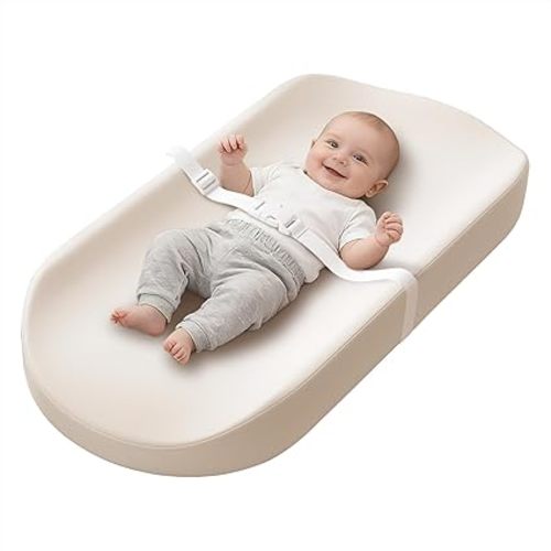 YACODAVO Baby Changing Pad with Vegan Leather Cover, Waterproof & Wipeable Changing Pad for Toddler, Flat Foam Travel Diaper Changing Pad for Dresser and Table, White