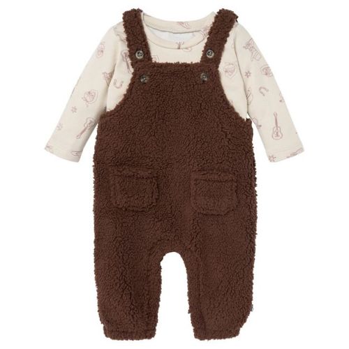 Modern Moments by Gerber Baby Boys' 2-Piece Plush Overall With Long Sleeve Top, Rich Brown