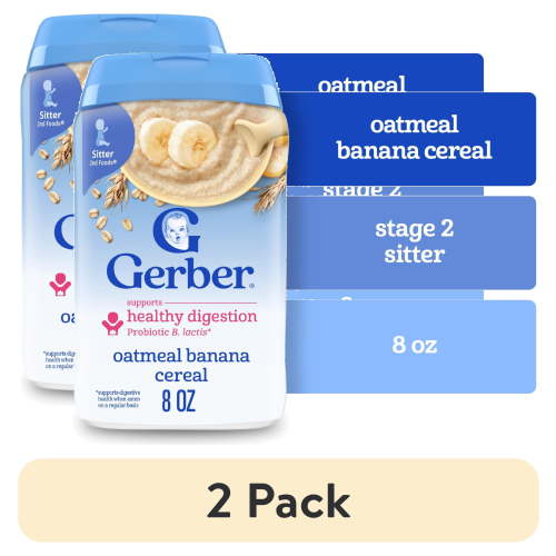 (2 pack) Gerber Stage 2 Baby Food, Oatmeal Banana Cereal, Baby Oatmeal Cereal 8 oz