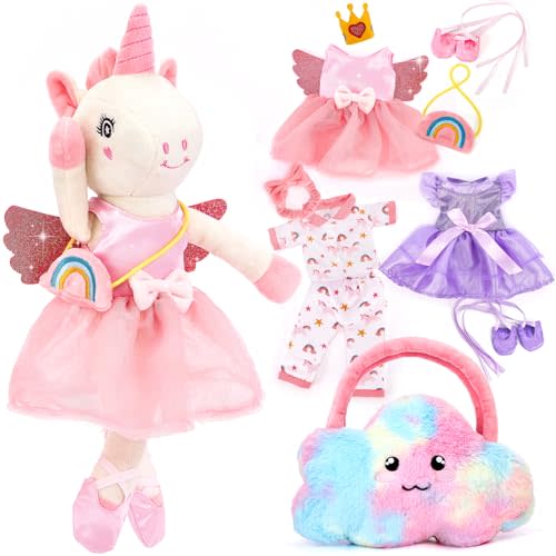 Unicorns Toys for Girls Age 4-6 Ballerina Doll Stuffed Animal Girl Toys Age 4-5 Ballet Dress up Doll with Plush Bag 4 Year Old Girl Birthday Gifts 5 Year Old Kids Airplane Travel Dance Recital Gift