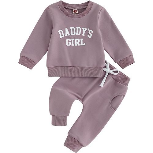 Baby Girl Clothes Daddy Mama Saying Outfits Long Sleeve Fall Winter Infant Toddler Sweatshirt Top Pants Set