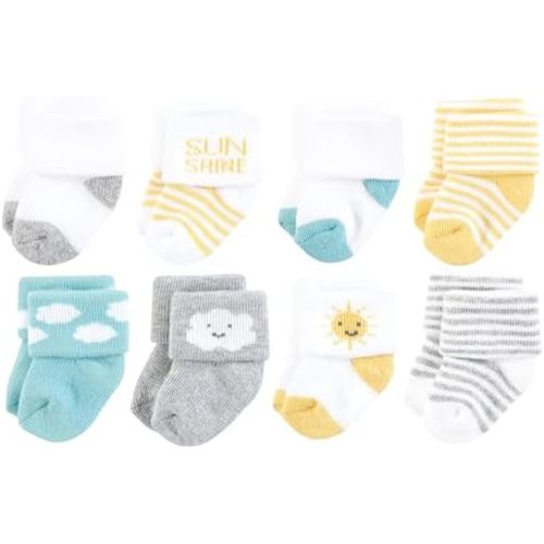 Hudson Baby Unisex Baby Cotton Rich Newborn and Terry Socks, Blue Sage Stripe, 0-6 Months