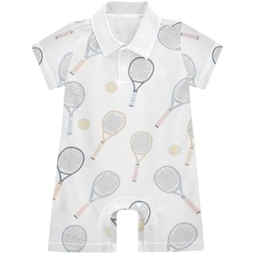 vvfelixl Retro Tennis Racket Baby Boy Polo Clothes,Short Sleeve Baby Bodysuit,Collared Polo Romper for 0-24 Months