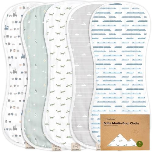 5-Pack Muslin Burp Cloths Baby Boy, Girl - Very Absorbent Baby Burp Cloth Rags, 8-Layers Viscose Derived from Bamboo Cotton Muslin Towel, Super Soft Spit Up Rags, No Shrink Washcloths (Vessels)