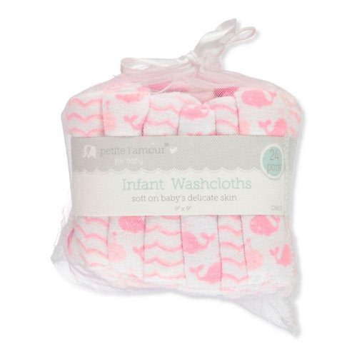 Petite L’amour 24 Pack Baby Washcloths - Pink Whales