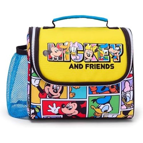 Disney Store Official Mickey Mouse & Friends Insulated Lunch Box For Kids With Side Mesh Pocket, Water Resistant Design, Backpack Attachment Snaps, Interior Name Label, Disney Screen Art
