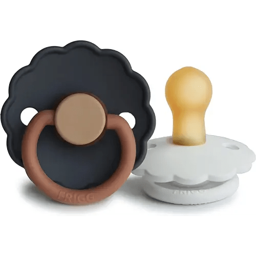 FRIGG Daisy Natural Rubber Baby Pacifier | Made in Denmark | BPA-Free (Aurora/Bright White, 0-6 Months) 2-Pack