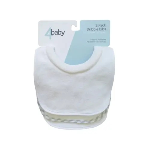 4Baby Newborn Dribble Bib - White - 3 Pack | Baby Bunting AU