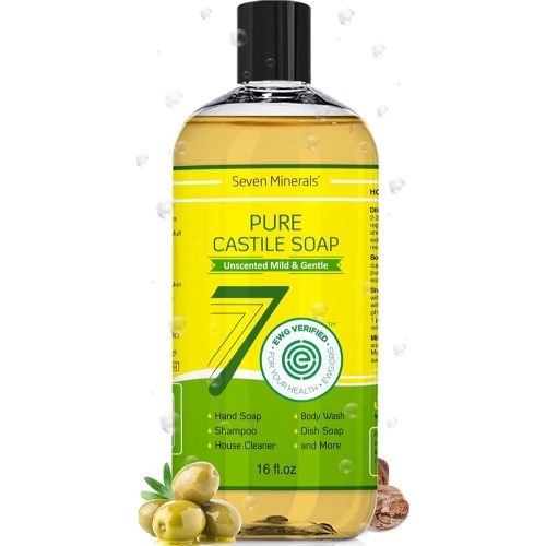 Pure Castile Soap - No Palm Oil, GMO-Free - Gentle Liquid Soap For Sensitive Skin & Baby Wash - All Natural Vegan Formula with Organic Carrier Oils (16 Fl Oz, An Unscented)