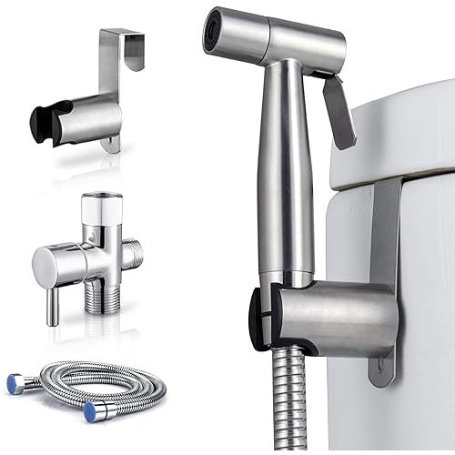 Arofa Handheld Toilet Bidet Sprayer for Toilet-Adjustable Water Pressure Control with Bidet Hose for Feminine Wash, Stainless Steel Brushed Nickel Bidet Faucet Cloth Diaper for Baby Wash