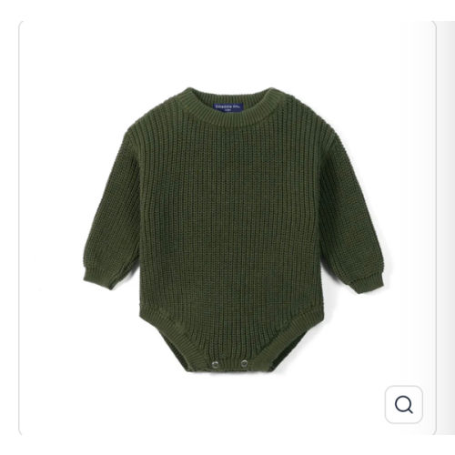 Classic Chunky Knit Baby Romper in Forest Green