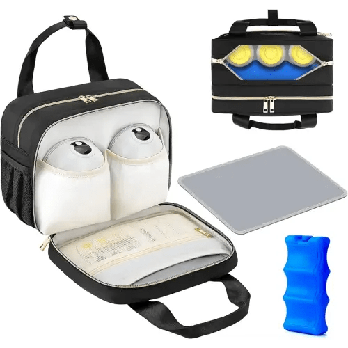 PIIOSER Breastmilk Cooler Bag with Ice Pack, Compatible with Wearable Breast Pumps & Accessories - Portable Pumps Carrying Case for Nursing & Working Moms, Black