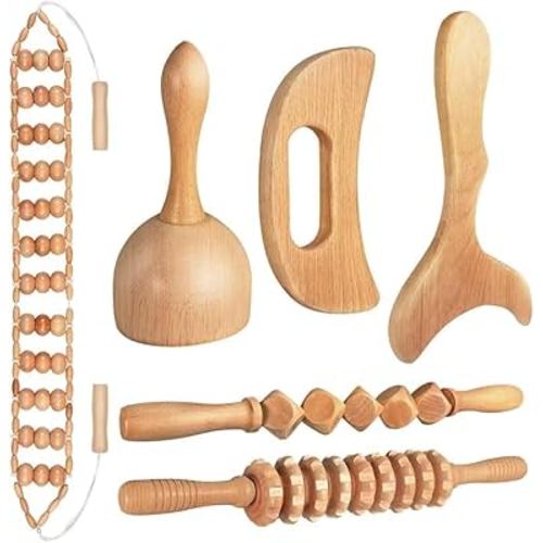 JUANWAN 10-in-1 Wood Therapy Massage Tools Gua Sha Wooden Massager for Body Shaping Massage Tool Set Wood Therapy Tools for Relieving Muscle Pain Body Lymphatic Drainage Massager Anti-Cellulite