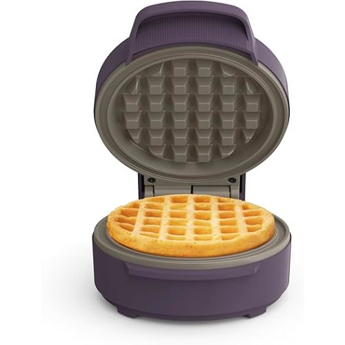 bella Snack-n-Store Mini Waffle Maker, EverGood™ Ceramic Nonstick Coating, Cord Wrap, Ready Indicator Light & Cool Touch Handles, Stackable Design & Customizable Plates, 350 Watt, Plum