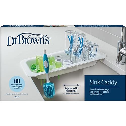Dr. Brown's Sink Caddy for Baby Bottles and Parts with Two Brush Holders, Over The Sink Kitchen Storage, Drying Rack, and Organizer, BPA-Free