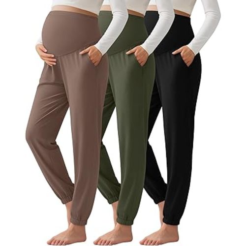 3 Pack Women's Maternity Pants Maternity Jogger Sweatpants Over The Belly Stretchy Pregnancy Pants with Pockets