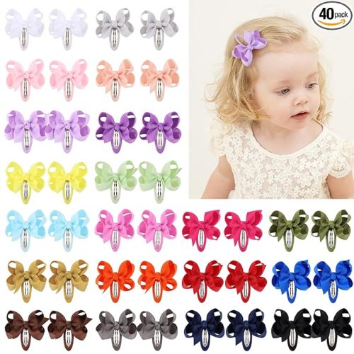 40PCS Snap Baby Hair Bows Clips for Girls Grosgrain Ribbon Fully Wapped 3 Inch Infant Hair Barrettes Accessories for Baby Girls Newborns Toddler