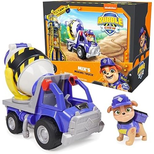 Rubble & Crew, Mix’s Cement Mixer Toy Truck with Action Figure and Movable Construction Toys, Kids Toys for Ages 3 and Up