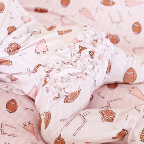 Tiny Touchdowns Ruffle Zipper Footie | Pink