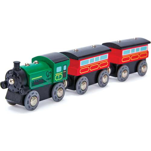 Hape: Steam-Era Passenger Train - Green & Red - 3pc Wooden Locomotive Toy - Hape | Maisonette