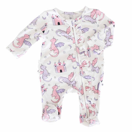 Dragon Adventure Ruffle Zipper Footie | Pink