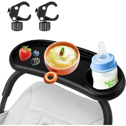 Stroller Snack Tray with Cup Holder Universal Stroller Food Tray Removable Baby Snack Tray with Adjustable Buckle and Hooks Reusable Stroller Snacks Holder for Strollers(Dish)