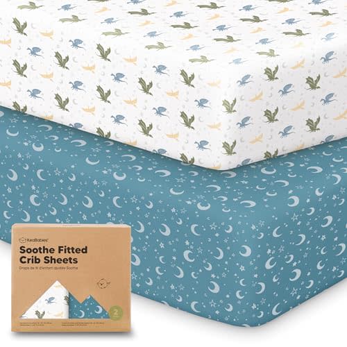 KeaBabies 2pk Organic Cotton Crib Sheets for Boys Girls 52x28, Dragon Tale | Soft Breathable Fitted Crib Mattress Sheet Neutral, Cozy Cover for Baby Bed Set, Toddler Mattress, Cute Prints