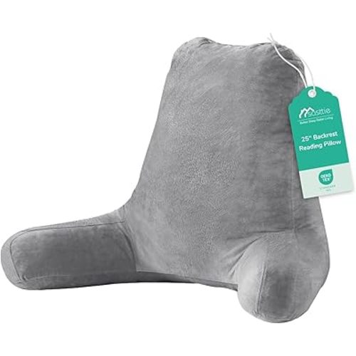Sasttie 25-inch Reading Pillows for Sitting in Bed Adult, Jumbo Velvet Back Pillow Bed Sitting Up, XL High Back-Rest Support Cushion for Sit Up on Couch & Floor, Oeko-Tex Certified, Dark Grey