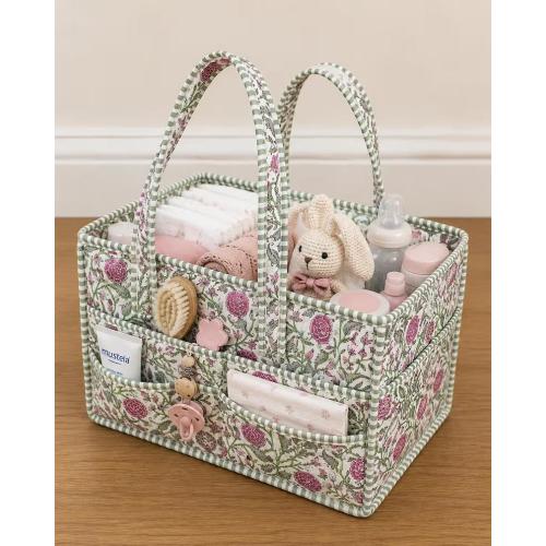 Personalized Diaper Caddy Organizer, Custom Name Nappy Caddy, Quilted Floral Baby Basket, New Baby Gift, Summer Travel Diaper Bag Tote