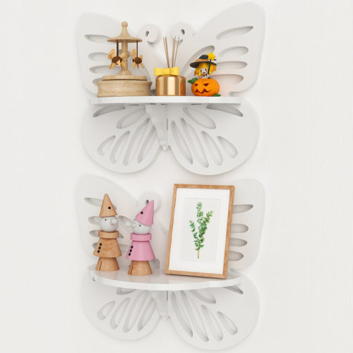 Gracie Oaks Butterfly Shaped Nursery Wall Floating Shelves, Cute Wall Display Rack for Kid’s Room, Small Decorative Shelf Wall Mounted, White Hanging Wall Shelf for Toys, Plants and Decorations Storage, White & Reviews | Wayfair