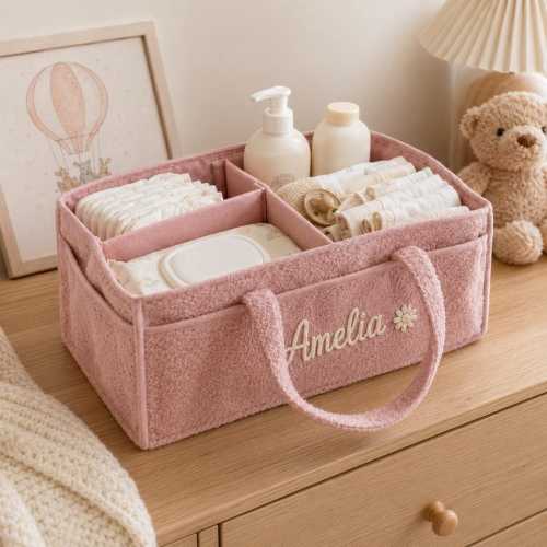 Personalized Diaper Caddy Organizer, Custom Name Baby Storage Tote, Nursery Organizer with Removable Dividers, New Mom Gift, Baby Shower