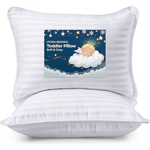 Utopia Bedding Toddler Pillow (White, 2 Pack), 13x18 Pillows for Sleeping, Soft and Breathable Cotton Blend Shell, Small Kids Pillow Perfect for Toddler Bed and Travel (Intended for Age 2 and up)