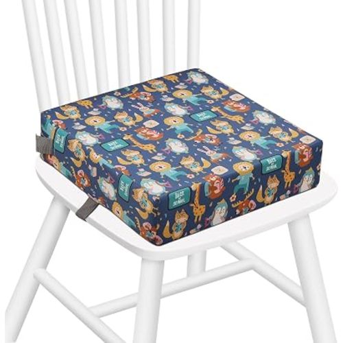 Zicac Portable Toddler Booster Seat for Dining Table, Safer Non-Slip Kids Booster Seat with Double Adjustable Straps, Washable Detachable Strong Support Increasing Cushion for Child (Purple/Yellow)