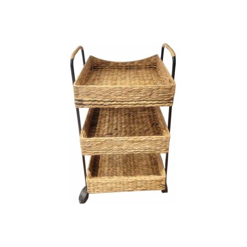 Metal Rolling Cart w/ 3 Basket Weave Shelves