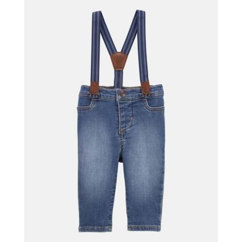 Baby Knit-Denim Suspender Pants - Blue - OshKosh B'gosh | Carter's