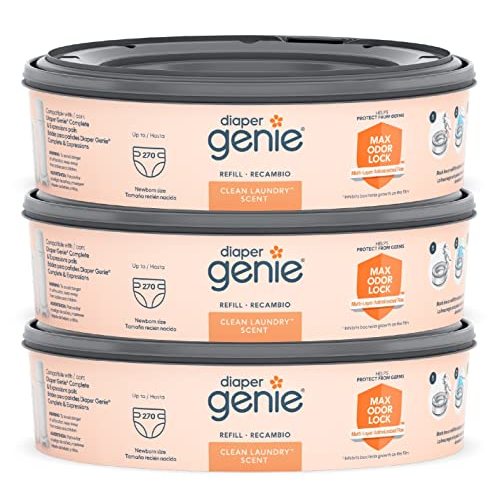 Diaper Genie Bags Refills 270 Count (Pack of 3) Clean Laundry Scent | Diaper Pail Refills with Max Odor Lock | Holds up to 810 Newborn Diapers