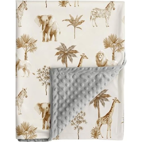 FIGEPO Safari Jungle Animals Baby Blanket Gender Neutral Blankets for Newborn Baby Girls or Boys Nursery Toddler Double Layer Blanket with Dotted Backing and Animal Printed (Animal 3)